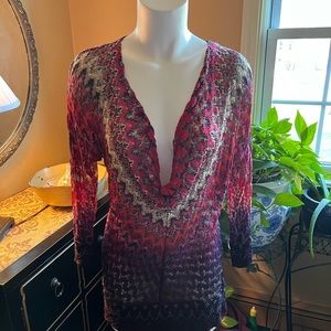 🌈 Nic & Zoe stunning lacey multicolored tunic top with metallic details